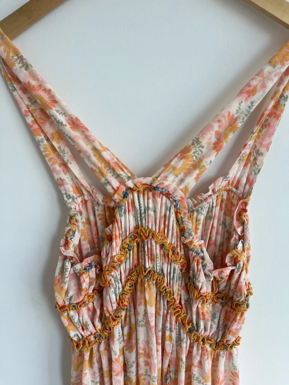 NWT Free People Dance With Me Floral Maxi Dress Smocked Boho Cottagecore S